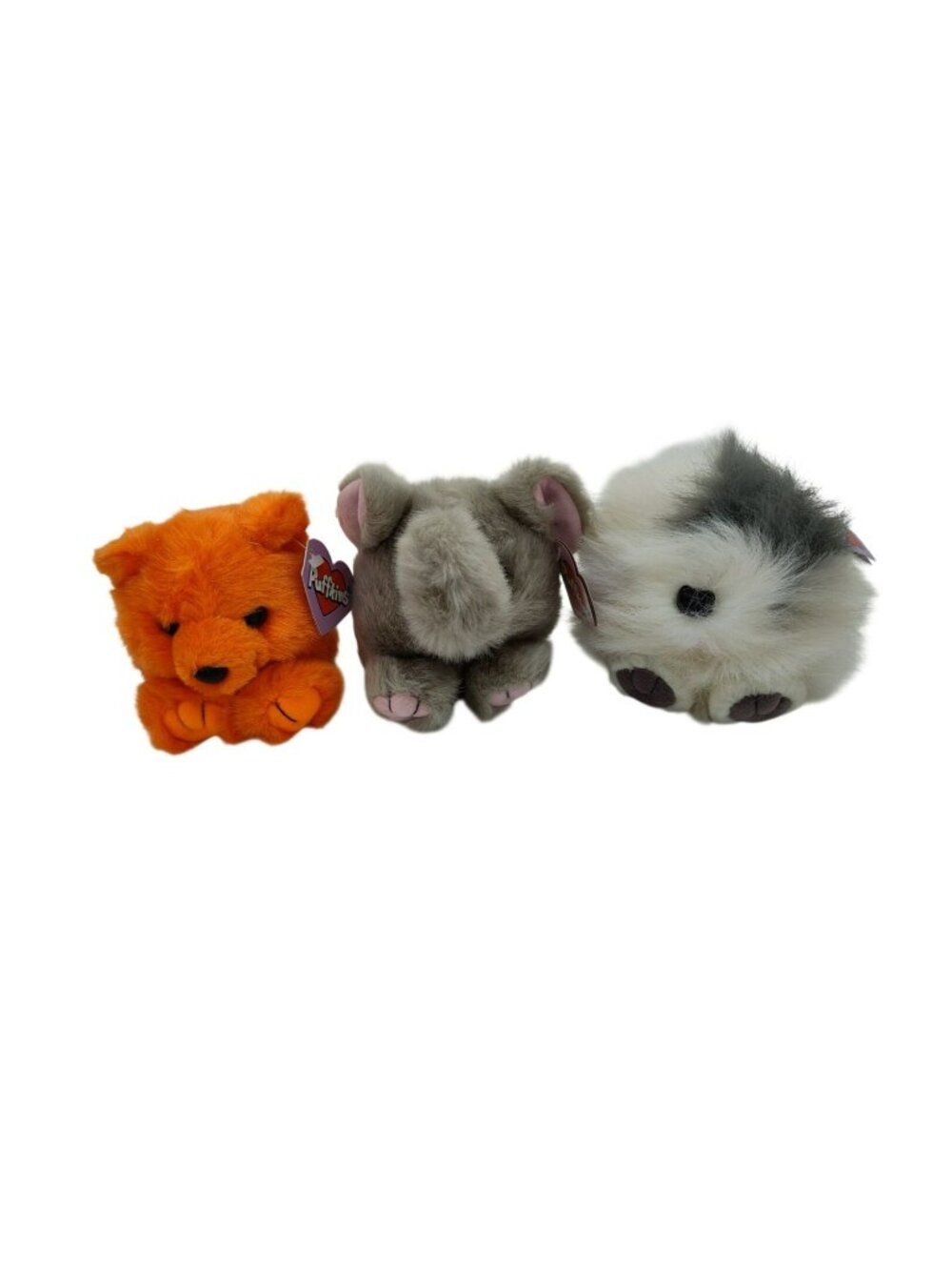 3 Puffkins with Tags Mango Elly Shaggs 90s Vintage Swibco Plush Retired Dog Bear